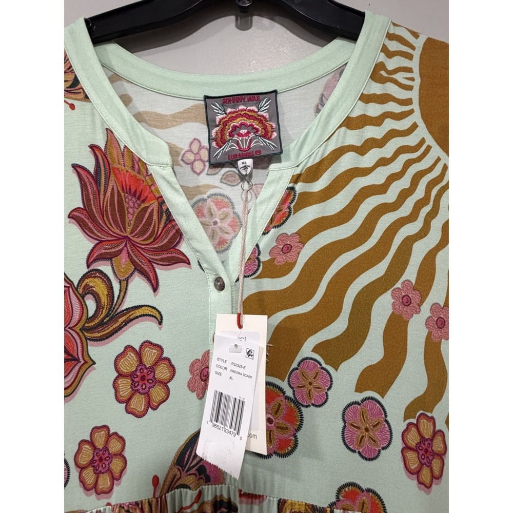 Johnny Was NWT Woman's Xl Endora Scarf Print‎ Midi Dress Geometric Sunburst Boho - Picture 3 of 12